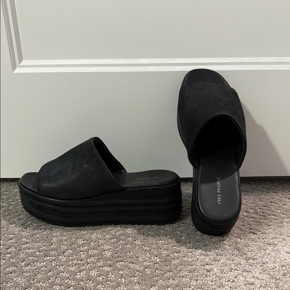 Free People Black Platform Slide Sandals